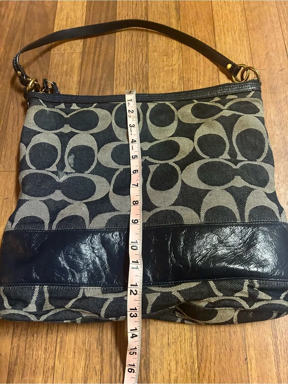 Coach Monogram Canvas Shoulder Bag - Black and Gray